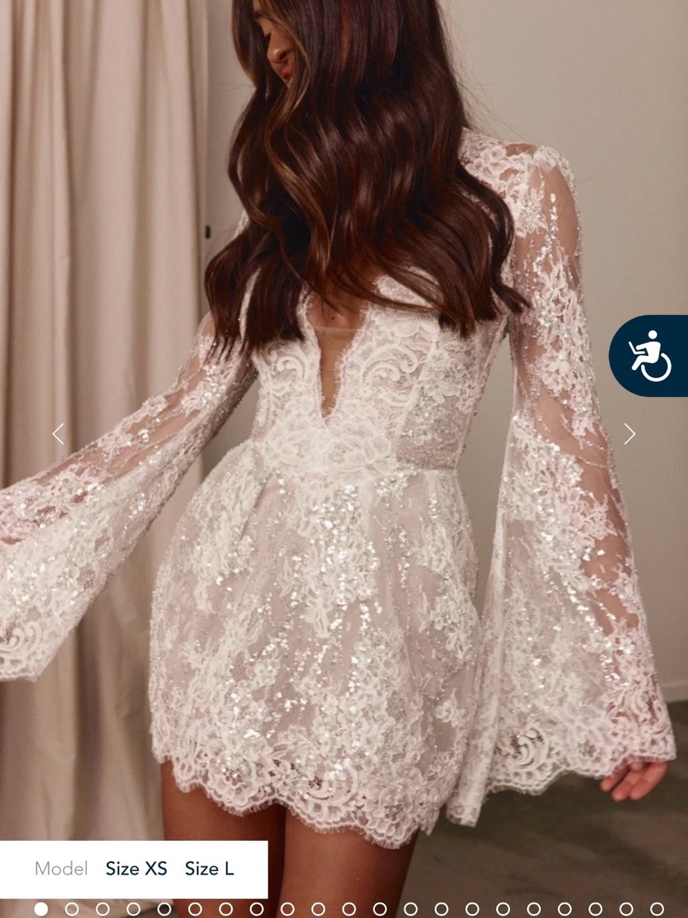 Grace Loves Lace Ivory Sequin Lace Long-Sleeve Mini Dress